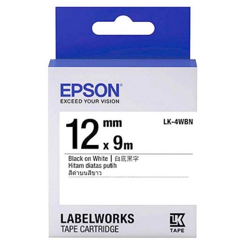 EPSON LK-4WBN S654401標籤帶 一般系列 12mm 白底黑字(3入裝)