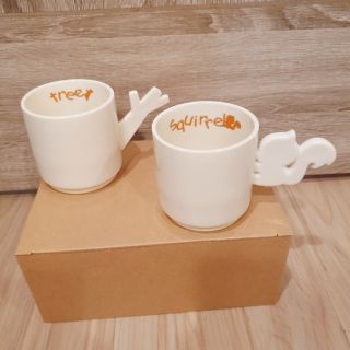 全新松鼠小樹白色對杯情侶杯文青風造型馬克杯盒裝