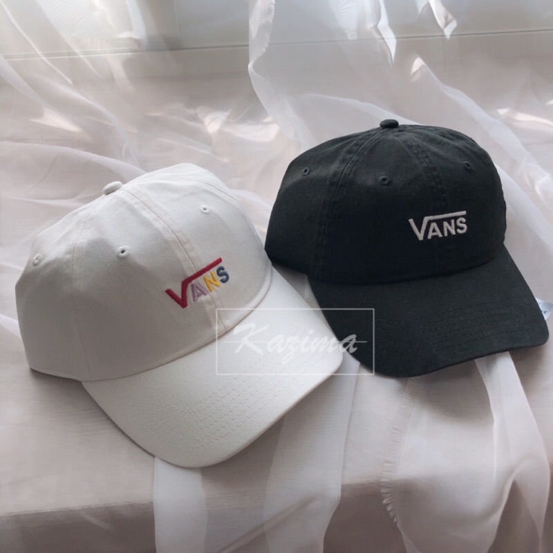Kazima Vans 大 Logo 字樣 刺繡 老帽 彎帽 棒球帽 黑色 黑 黑白 白 米白 米色 米白色 情侶帽