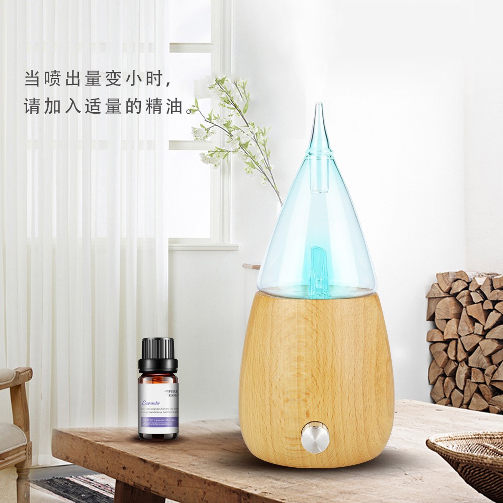 手工玻璃瓶木質底座香氛精油擴香儀+送3瓶精油 USB家用電通用