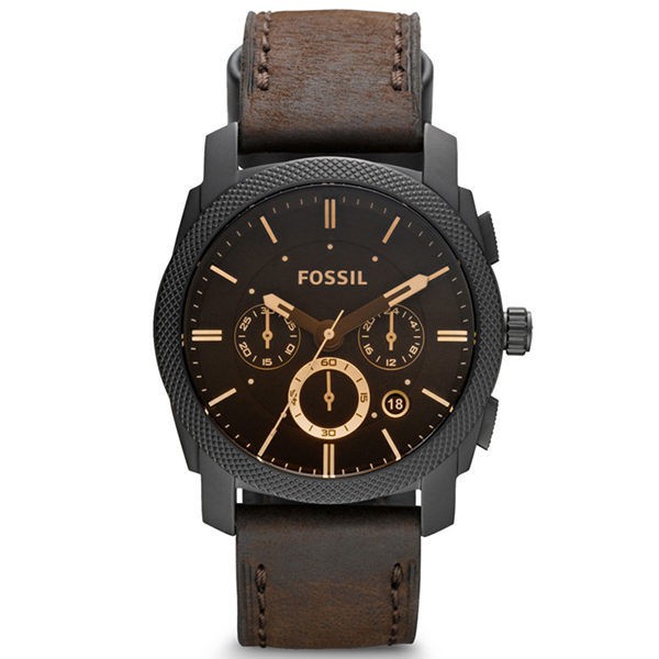 【FOSSIL】FS4656 金屬工業風格 皮錶帶 三眼計時男錶 棕色/金 42mm 台南 時代鐘錶