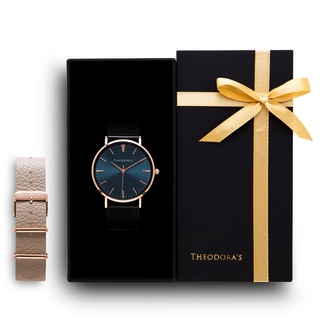 【THEODORA'S】限定禮盒Hera[大錶面]手錶+替換錶帶2入組-瘋馬皮錶帶-精品紋淺卡其【希奧朵拉】