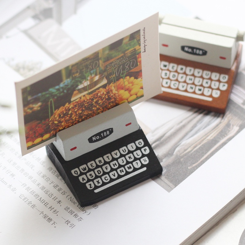 【思憶】創意家居復古木質打字機造型留言夾辦公桌面裝飾擺件照片夾