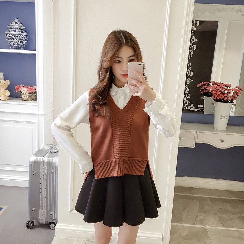 超好搭 針織背心 無袖針織 馬甲女春秋新款韓版寬鬆學院風v領毛線背心坎肩無袖毛衣吊帶背心日系少女學生正妹日系穿搭必備