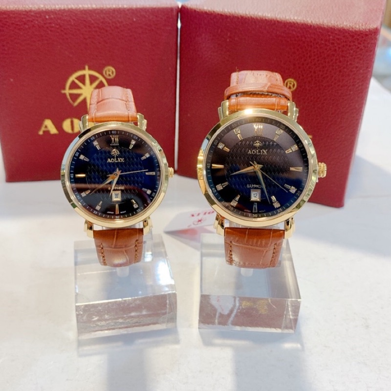 ✨ Aolix 公司貨 ✨ 奧歷士 時尚簡約黑金皮革錶 亮鑽羅馬數字 實體店面現貨 熱賣保固兩年 防刮男錶女錶對錶金錶