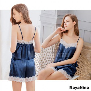 【Naya Nina】質感藍拼接蕾絲二件式居家睡衣 NA19100068