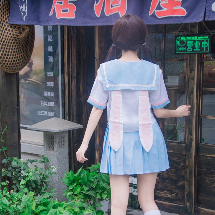 現貨下殺價日系水色jk制服少女兔耳領一本襟短袖軟姐妹服水手服班校服套裝 蝦皮購物
