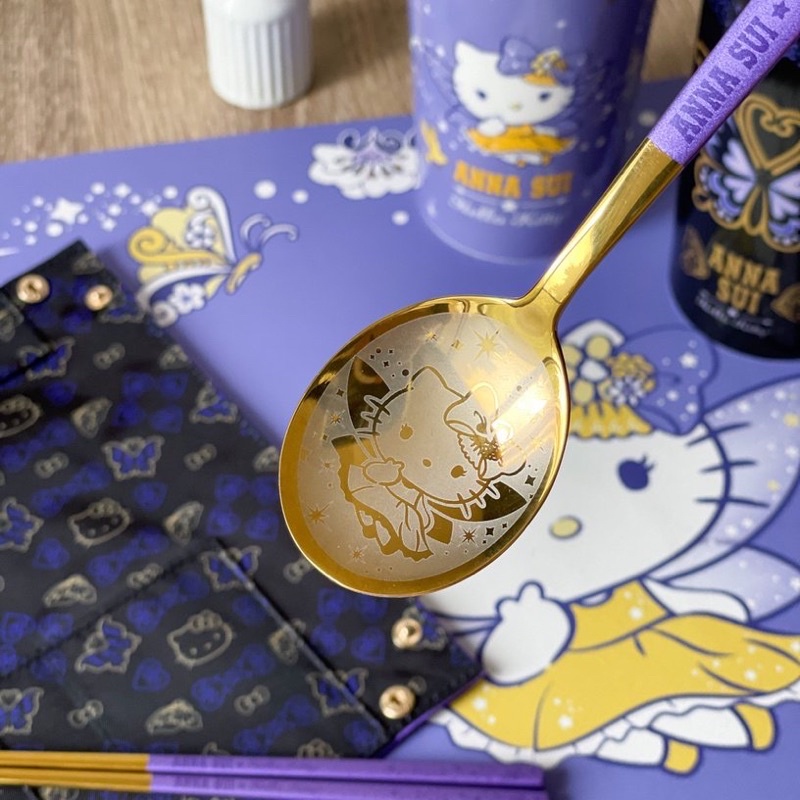 7-11 ANNA SUI x Hello Kitty 新時尚風格 環保餐具組 紫色 三麗鷗 收納盒 湯匙筷子