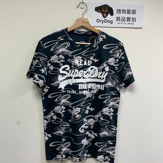 跩狗嚴選 極度乾燥 Superdry 京都風 日月山嵐 雲紋水波 花卉 海軍藍 深藍 藍白 重磅純棉 短袖 T恤 T29