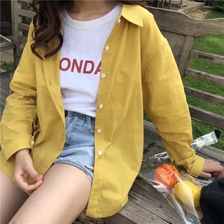 全新🌼簡約翻領夏季襯衫外套－芥末黃色／防曬外套 罩衫