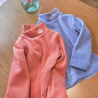 110-160CM 兒童秋冬刷毛加厚高領打底衫 男女童抓絨保暖長袖T 寶寶素色上衣內搭