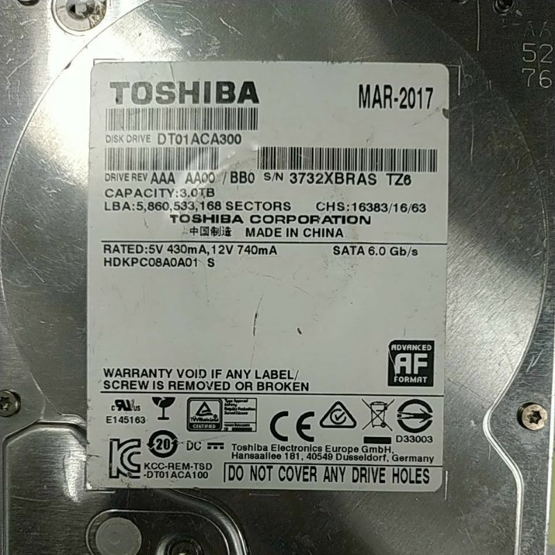 Toshiba DT01ACA300 3T 報帳用 故障 硬碟 bios無法識別