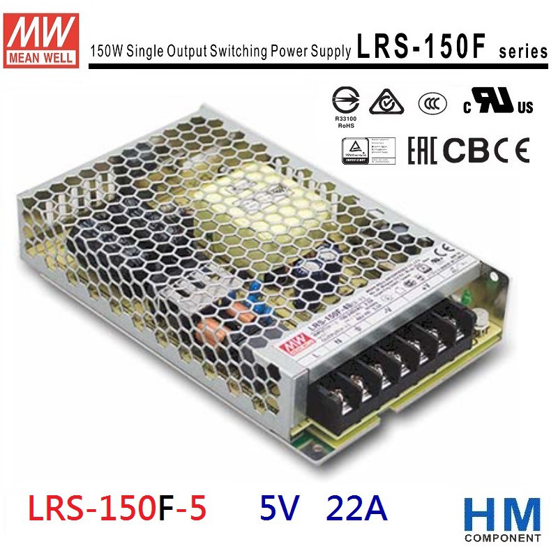 明緯 MW 電源供應器 LRS-150F-5 5V 22A 全範圍交流輸入 -HM工業自動化