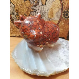 天然水晶可愛小牛🐮“紅碧玉碎石加金箔”小擺件