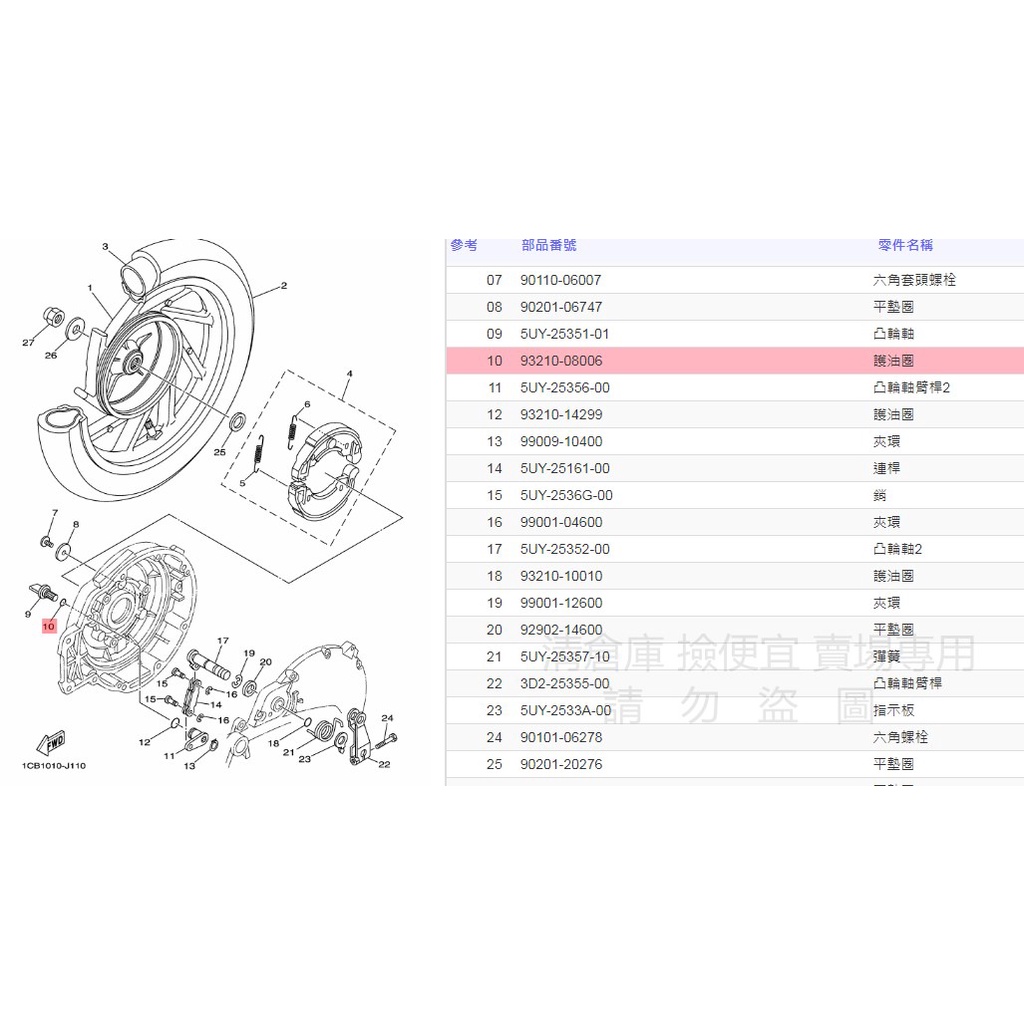 撿便宜料號 93210-08800  YAMAHA山葉原廠護油圈 新風光　VINO 125 內鏈調整器O型環 墊圈 油封