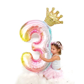 跨境氣球 40寸漸變數字皇冠氣球套裝 兒童週歲生日派對裝飾