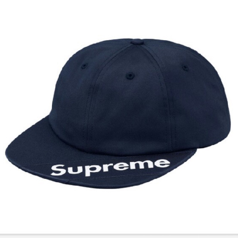 現貨】 SUPREME Visor Label 6-Panel 六分帽棒球帽深藍色Box logo 老帽 