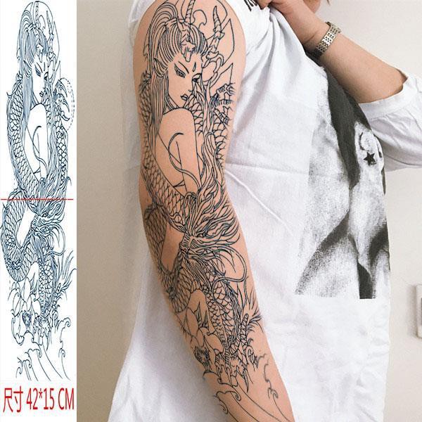 刺青紋身貼割線龍姬花旦藝妓花臂紋身貼線條圖小腿手臂紋身貼防水持久遮疤痕 蝦皮購物