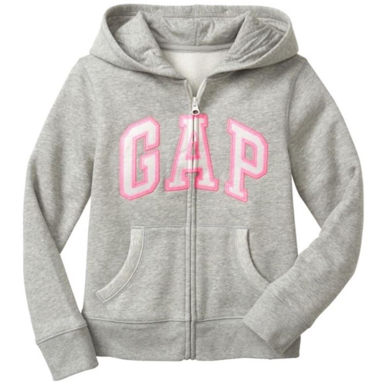 咩兒美國代購 Gap 大女童基本款logo 淺灰色薄款刷毛連帽外套 蝦皮購物