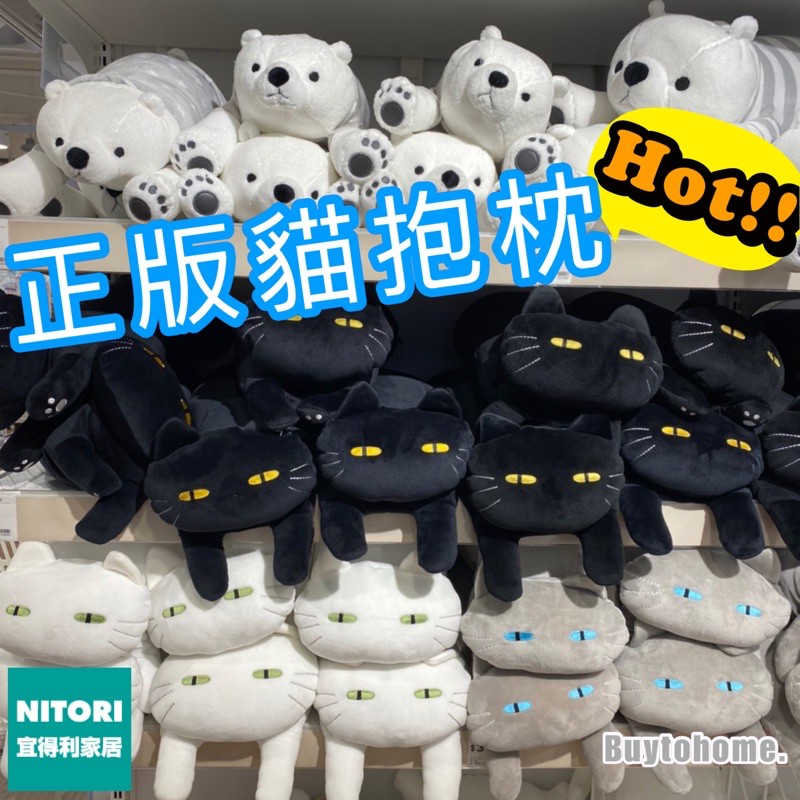 宜得利代購qq靠墊mochimochi抱枕貓咪造型抱枕長型抱枕黑貓抱枕白貓抱枕灰貓抱枕 蝦皮購物