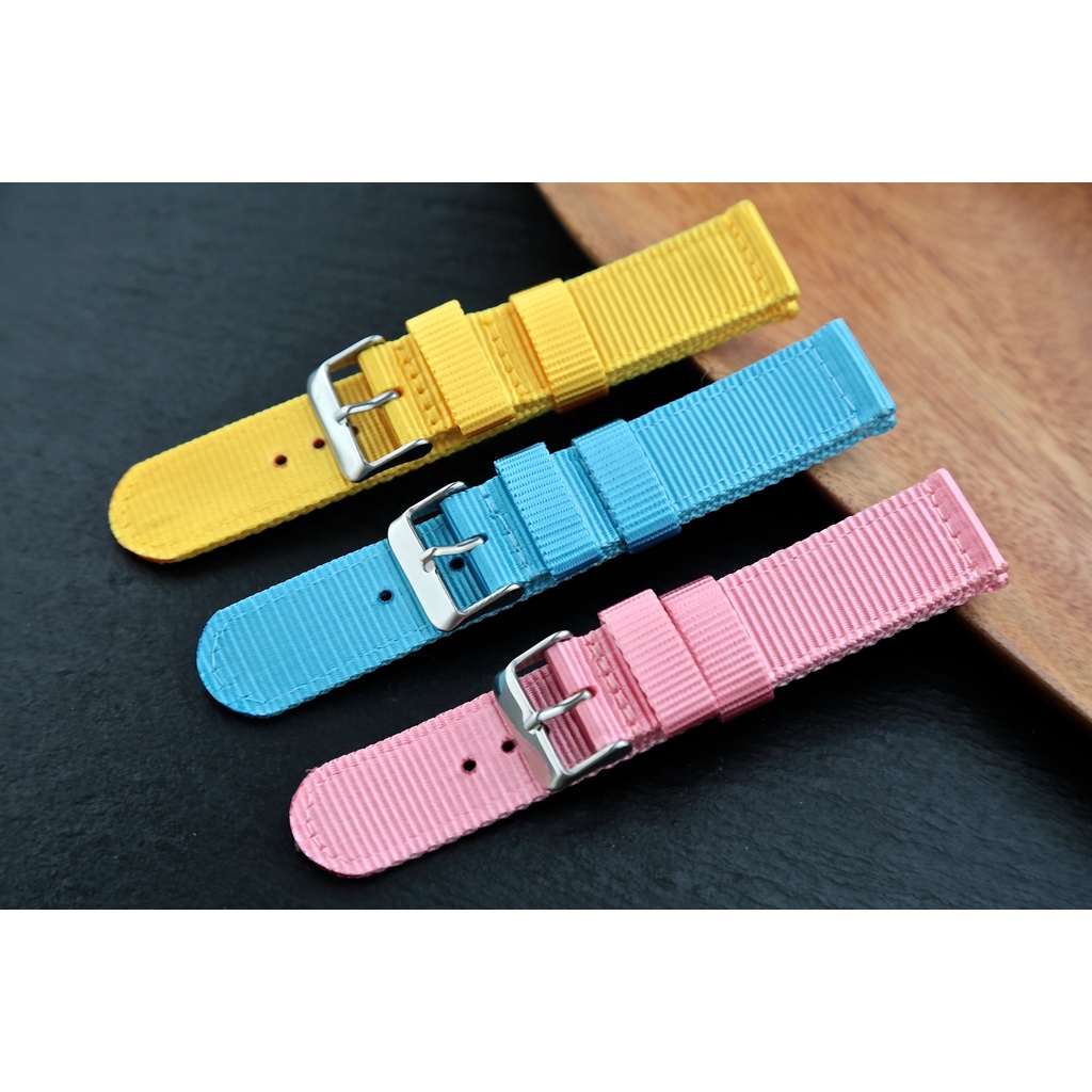 雙錶圈 軍錶必備直身20mm強韌純尼龍製錶帶,可替代同規格原廠錶帶seiko 5橘色黃色天藍色粉紅色