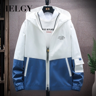 IELGY 連帽夾克外套秋季男士休閒拼色夾克上衣外套男士