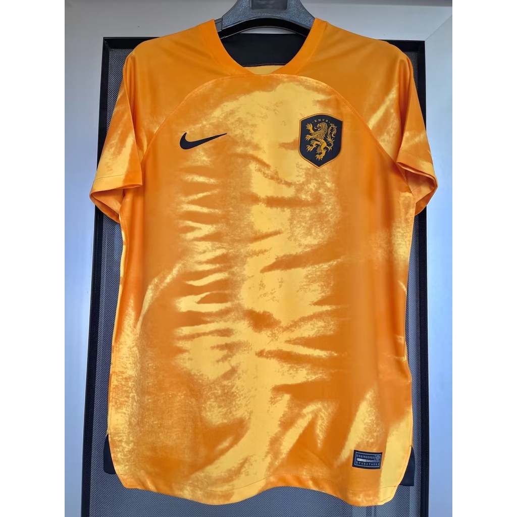 2022 世界杯荷蘭家庭足球球衣男士橙色粉絲版足球襯衫