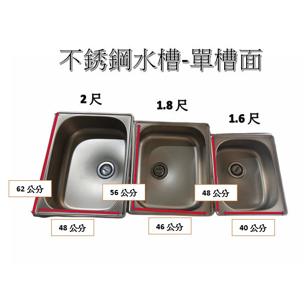 全新 不鏽鋼水槽 洗手槽 水槽 洗手台 洗碗槽  2尺 1.8尺 1.6尺 1.5尺 (單槽面)