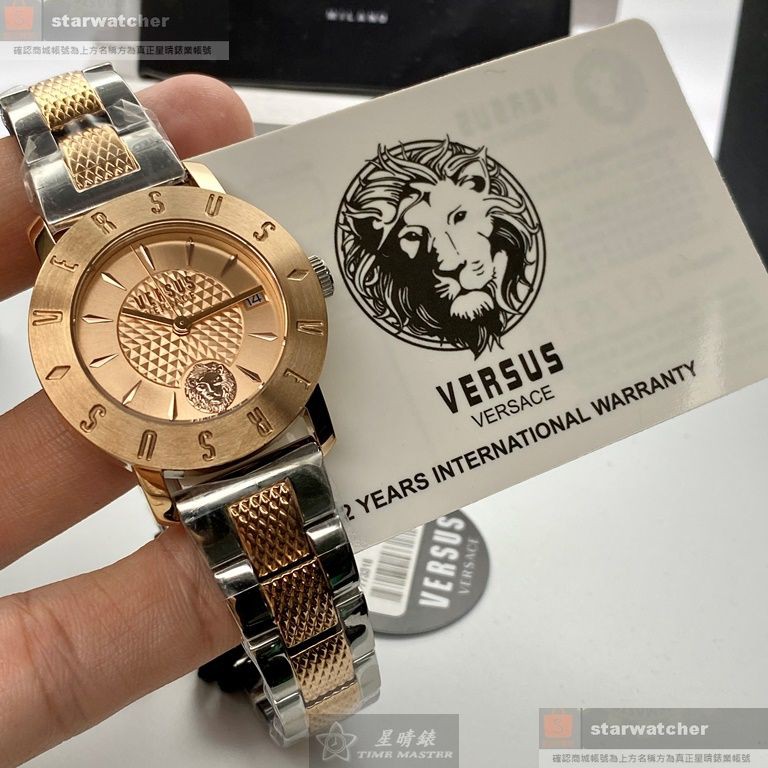 VERSUS VERSACE手錶,編號VV00315,34mm玫瑰金錶殼,金銀相間錶帶款