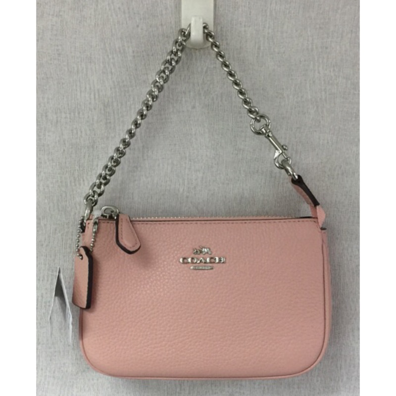 🌺新、專櫃款Coach 53193 櫻花粉 Nolita Wristlet 15 系列 荔枝皮革金屬鍊帶小手拿包