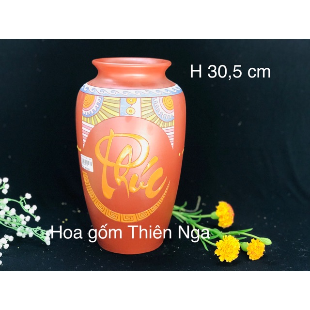 Bat Trang 高品質紅色地球陶瓷花瓶 - 30.5 厘米高