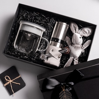 丹麥設計【 PO:Selected】手沖咖啡二件禮盒組 (免濾紙過濾咖啡杯350ml-黑灰/咖啡研磨器 2.0)