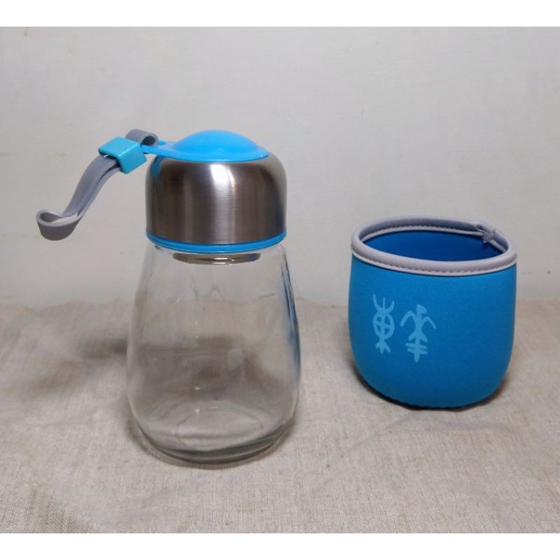 全新 創意 Deco 玻璃水瓶 450ml 含茶葉儲藏格 不銹鋼濾茶器 防燙防撞杯套 東華大學