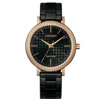 CITIZEN 星辰錶 Eco-Drive 菱格魅力簡約光動能腕錶-金x黑(EM0768-54E)36.5mm