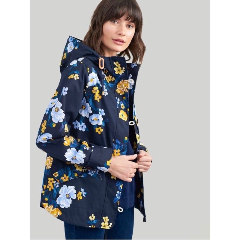 Miolla 英國品牌 Joules 深藍底色花朵白圈扣防水防風透氣風衣外套