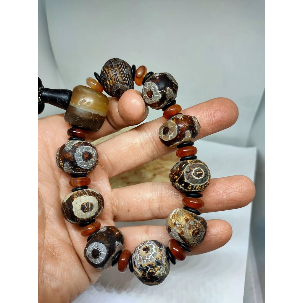 超希少火供上肯天珠‼️西蔵老礦紅玉髄護摩火供双天地天珠、流水