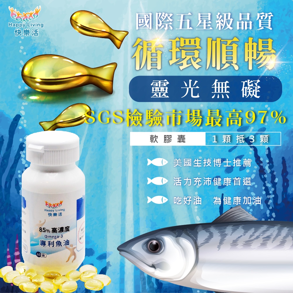 【快樂活】85%高濃度Omega-3專利魚油【一顆抵3顆】