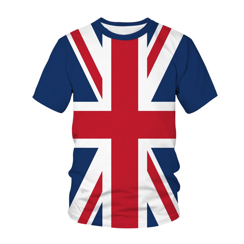 新款男士夏季3d T恤英國國旗印花短袖運動派對旅行街頭T恤
