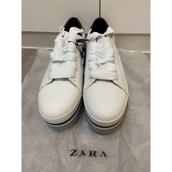 *降價*全新ZARA超厚底小白鞋40號/大尺寸/粗鞋帶/藍鞋底