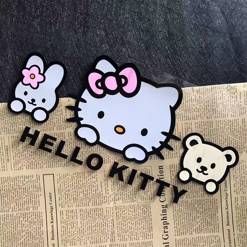 Hello KITTY 汽車貼紙兔子和熊反光摩托車貼花 35cm x 16.5cm