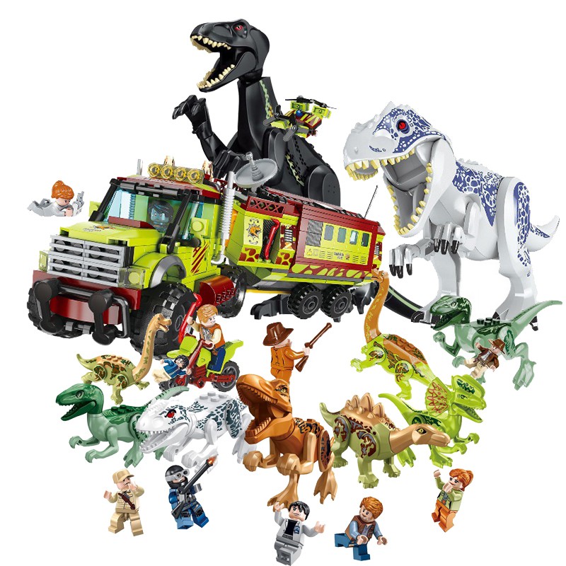 【樂樂積木】侏羅紀世界 積木恐龍 食肉牛龍 黑白暴龍 恐龍大卡車積木 兼容樂高/lego積木玩具