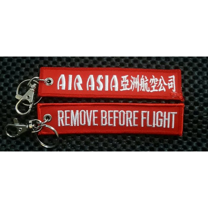 飛行前拆除 AIR ASIA亞洲航空公司 刺繡飄帶鑰匙圈 吊飾