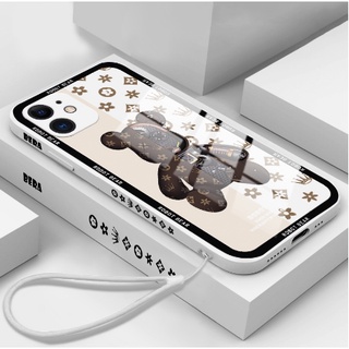 Image of 機械老花暴力熊 蘋果IPhone13 12 11Pro Max XR XS 8Plus手感液態 側邊彩繪圖案 玻璃手機殼