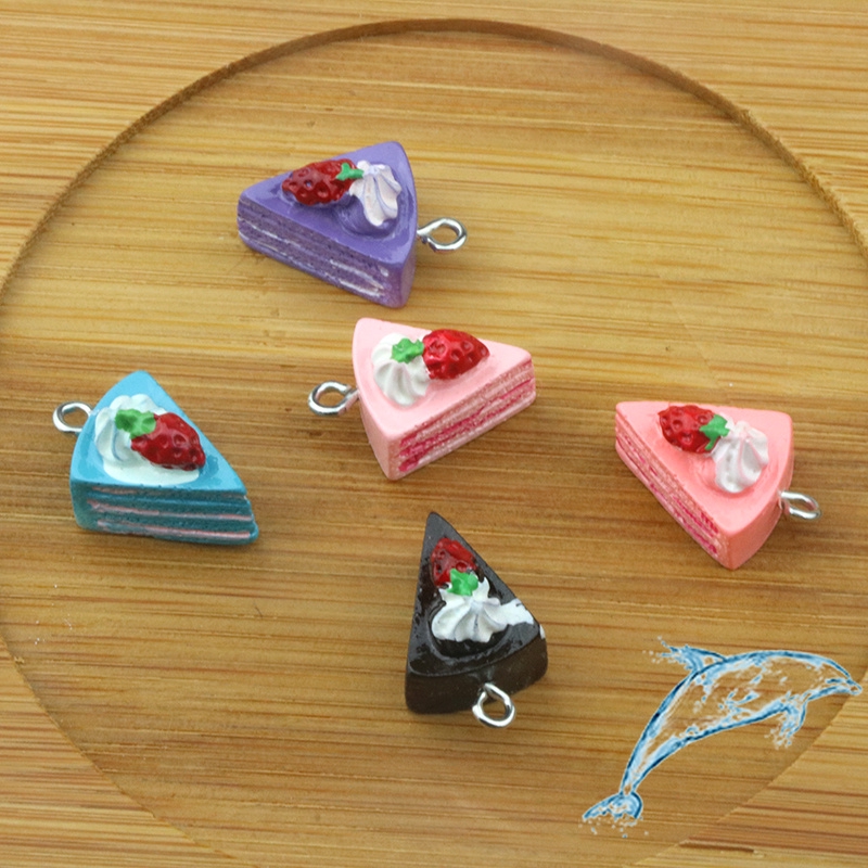 手工飾品diy手作材料配件 樹脂草莓三角型蛋糕自制耳環耳针鑰匙圈掛飾包包吊飾掛件