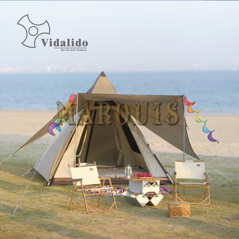 Vidalido戶外露營印第安金字塔自動帳篷遮陽防曬雙層防雨尖塔帳