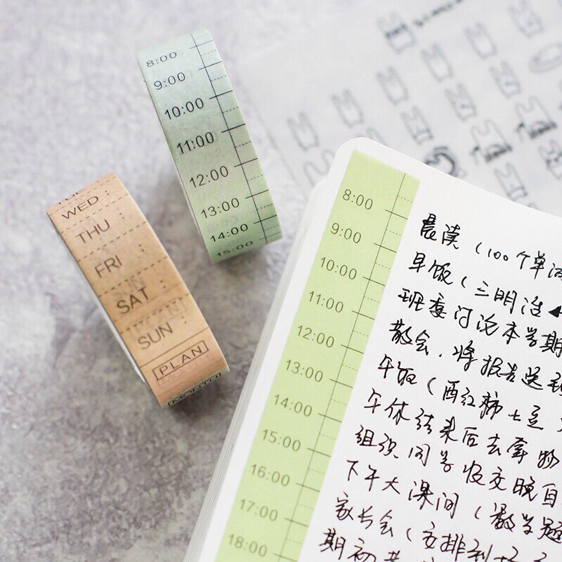 現貨筆記本專用 時間管理紙膠帶3款 24小時周計劃時間備忘錄手撕