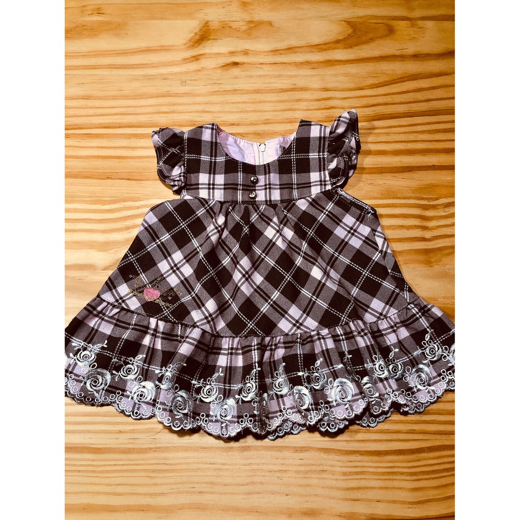 Roberta baby 嬰幼兒 burberry風短袖連身裙 蕾絲格紋花邊小洋裝70cm 12M