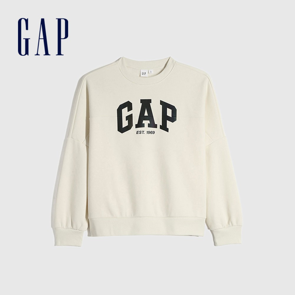 Gap 女裝 Logo大學T 碳素軟磨系列-米白色(656944)