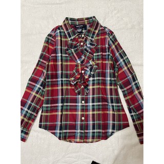 全新(女童) Polo Ralph Lauren 紅藍綠格紋荷葉造型襯衫-10Y