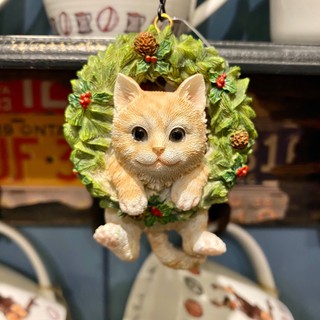 《齊洛瓦鄉村風雜貨》日本zakka雜貨 貓咪系列 可掛式聖誕花圈貓咪 迷你灰貓橘貓花圈造型裝飾 居家佈置 店家聖誕節掛飾